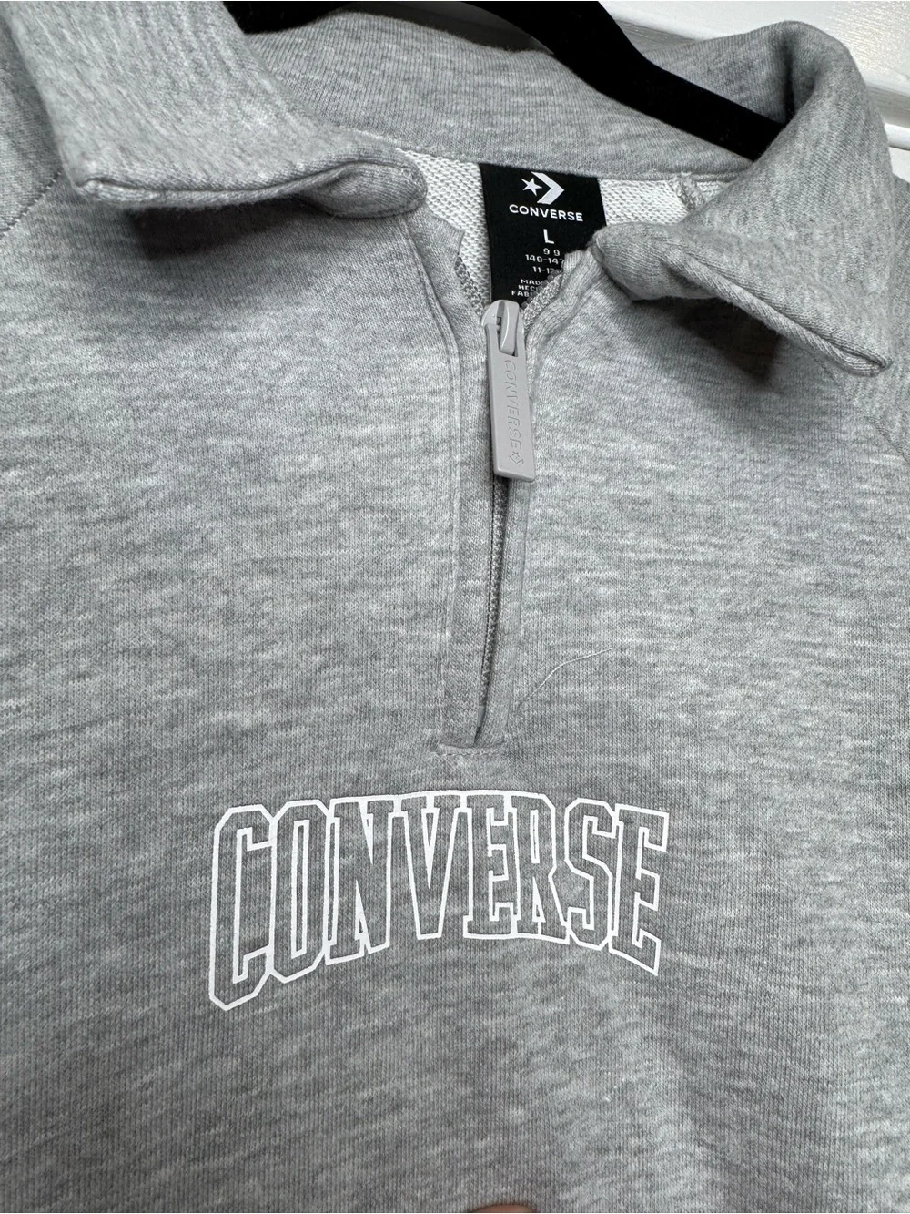 NWT girls Large 10/12 Converse Light Gray Quarter-Zip Pullover with Collar